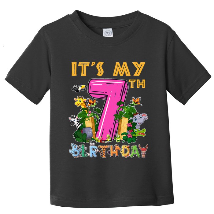It's My 7th Birthday Safari Jungle Zoo Birthday 7 Year Old Toddler T-Shirt