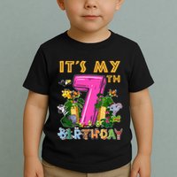 It's My 7th Birthday Safari Jungle Zoo Birthday 7 Year Old Toddler T-Shirt