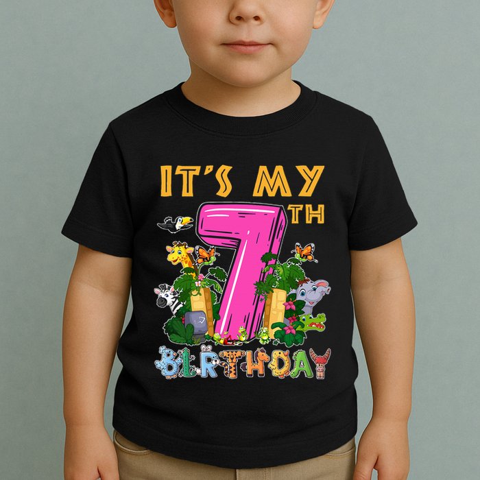 It's My 7th Birthday Safari Jungle Zoo Birthday 7 Year Old Toddler T-Shirt