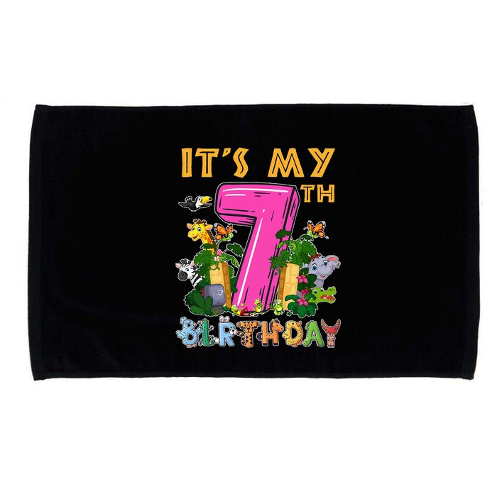 It's My 7th Birthday Safari Jungle Zoo Birthday 7 Year Old Microfiber Hand Towel