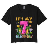 It's My 7th Birthday Safari Jungle Zoo Birthday 7 Year Old Crop Top