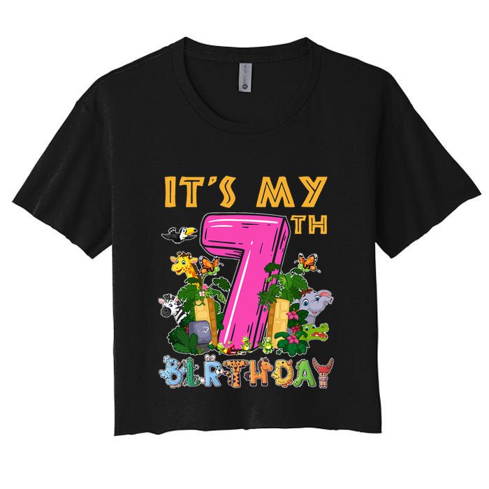 It's My 7th Birthday Safari Jungle Zoo Birthday 7 Year Old Crop Top