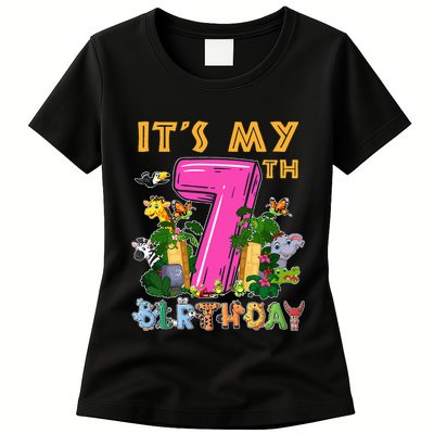 It's My 7th Birthday Safari Jungle Zoo Birthday 7 Year Old Womens T-Shirt