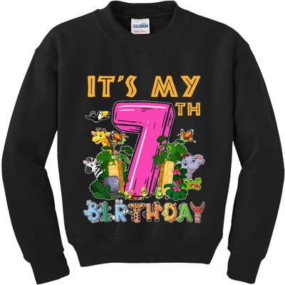 It's My 7th Birthday Safari Jungle Zoo Birthday 7 Year Old Kids Sweatshirt