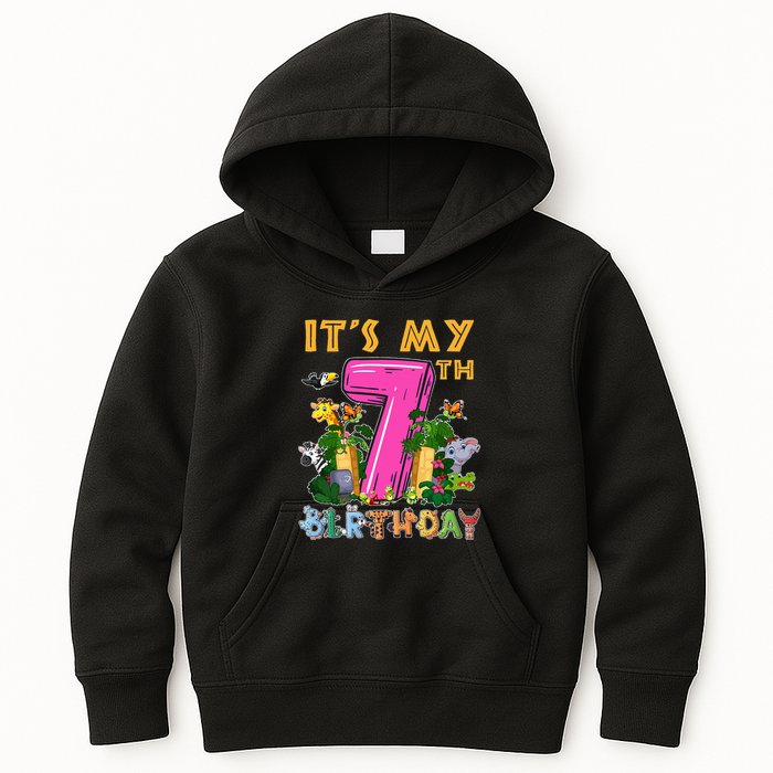 It's My 7th Birthday Safari Jungle Zoo Birthday 7 Year Old Kids Hoodie