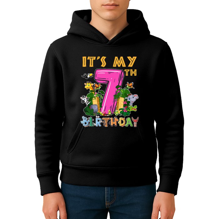 It's My 7th Birthday Safari Jungle Zoo Birthday 7 Year Old Kids Hoodie