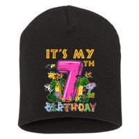It's My 7th Birthday Safari Jungle Zoo Birthday 7 Year Old Short Acrylic Beanie