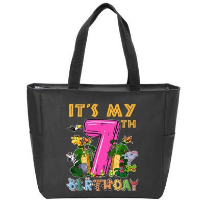 It's My 7th Birthday Safari Jungle Zoo Birthday 7 Year Old Zip Tote Bag