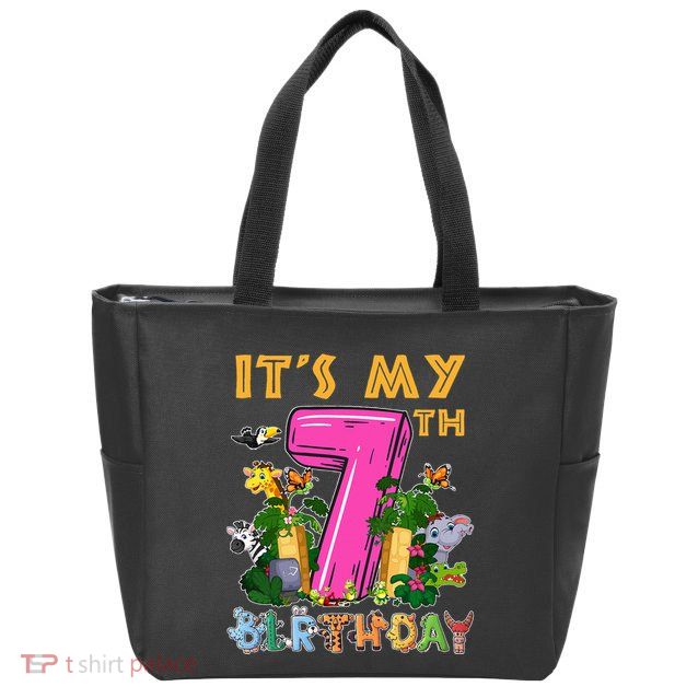 It's My 7th Birthday Safari Jungle Zoo Birthday 7 Year Old Zip Tote Bag