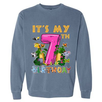 It's My 7th Birthday Safari Jungle Zoo Birthday 7 Year Old Garment-Dyed Sweatshirt