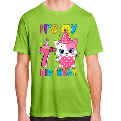 ItS My 7th Birthday Girl Funny Cat Birthday 7 Year Old Adult ChromaSoft Performance T-Shirt