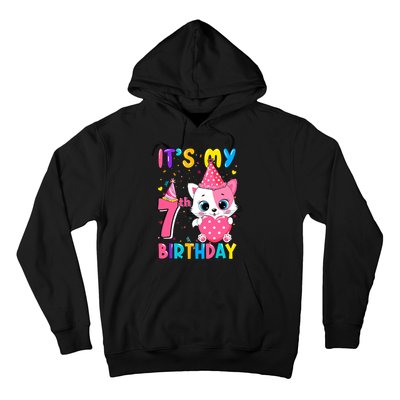 ItS My 7th Birthday Girl Funny Cat Birthday 7 Year Old Hoodie