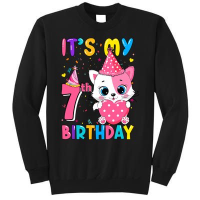 ItS My 7th Birthday Girl Funny Cat Birthday 7 Year Old Sweatshirt