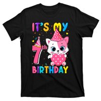 ItS My 7th Birthday Girl Funny Cat Birthday 7 Year Old T-Shirt