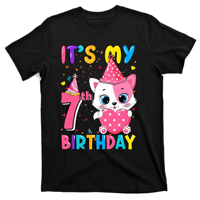 ItS My 7th Birthday Girl Funny Cat Birthday 7 Year Old T-Shirt