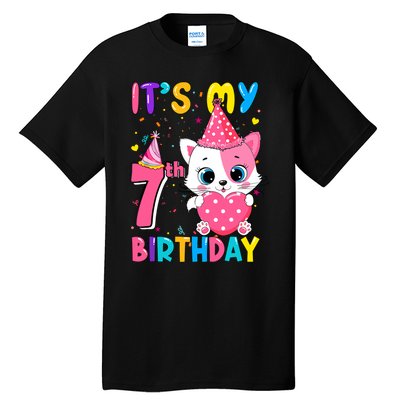 ItS My 7th Birthday Girl Funny Cat Birthday 7 Year Old Tall T-Shirt