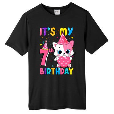 ItS My 7th Birthday Girl Funny Cat Birthday 7 Year Old Tall Fusion ChromaSoft Performance T-Shirt