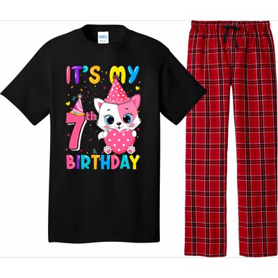 ItS My 7th Birthday Girl Funny Cat Birthday 7 Year Old Pajama Set