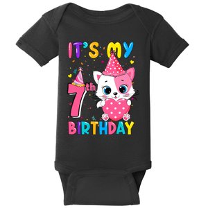 ItS My 7th Birthday Girl Funny Cat Birthday 7 Year Old Baby Bodysuit