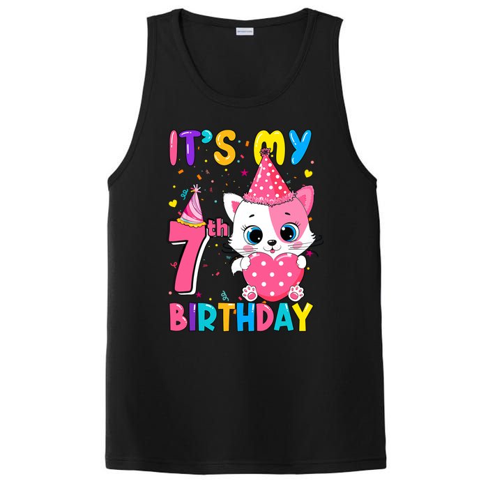 ItS My 7th Birthday Girl Funny Cat Birthday 7 Year Old PosiCharge Competitor Tank