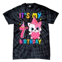 ItS My 7th Birthday Girl Funny Cat Birthday 7 Year Old Tie-Dye T-Shirt