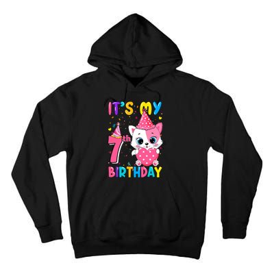 ItS My 7th Birthday Girl Funny Cat Birthday 7 Year Old Tall Hoodie