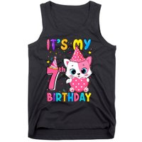 ItS My 7th Birthday Girl Funny Cat Birthday 7 Year Old Tank Top