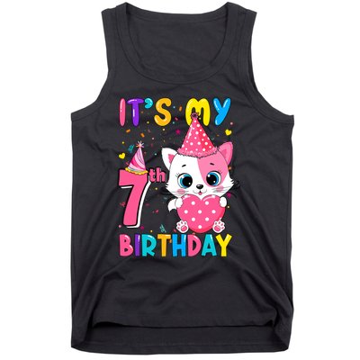 ItS My 7th Birthday Girl Funny Cat Birthday 7 Year Old Tank Top