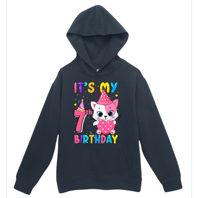 ItS My 7th Birthday Girl Funny Cat Birthday 7 Year Old Urban Pullover Hoodie