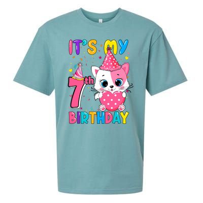 ItS My 7th Birthday Girl Funny Cat Birthday 7 Year Old Sueded Cloud Jersey T-Shirt