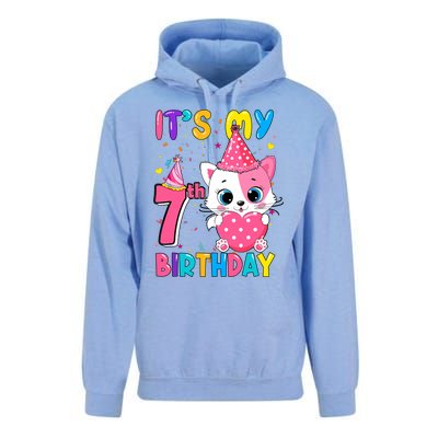 ItS My 7th Birthday Girl Funny Cat Birthday 7 Year Old Unisex Surf Hoodie