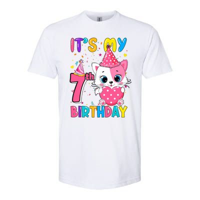 ItS My 7th Birthday Girl Funny Cat Birthday 7 Year Old Softstyle CVC T-Shirt