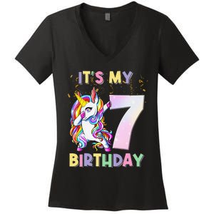 It's My 7th Birthday Unicorn 7 Year Olds Outfit Cute Women's V-Neck T-Shirt