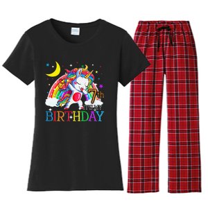 It's My 7th Birthday Unicorn 7 Year Olds Outfit Women's Flannel Pajama Set