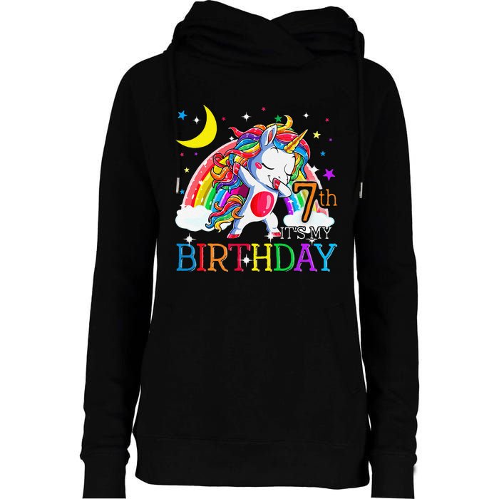 It's My 7th Birthday Unicorn 7 Year Olds Outfit Womens Funnel Neck Pullover Hood