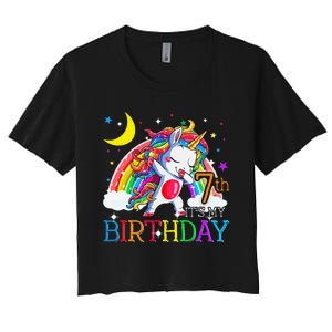 It's My 7th Birthday Unicorn 7 Year Olds Outfit Women's Crop Top Tee