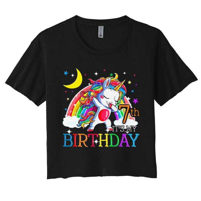 It's My 7th Birthday Unicorn 7 Year Olds Outfit Women's Crop Top Tee