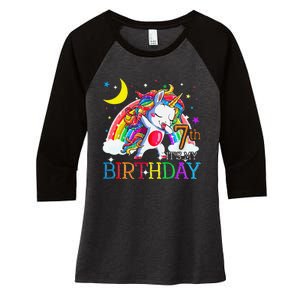 It's My 7th Birthday Unicorn 7 Year Olds Outfit Women's Tri-Blend 3/4-Sleeve Raglan Shirt