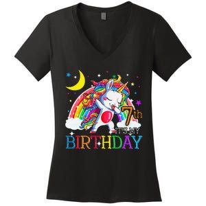 It's My 7th Birthday Unicorn 7 Year Olds Outfit Women's V-Neck T-Shirt