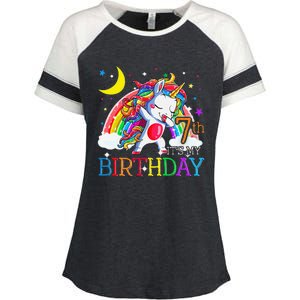 It's My 7th Birthday Unicorn 7 Year Olds Outfit Enza Ladies Jersey Colorblock Tee