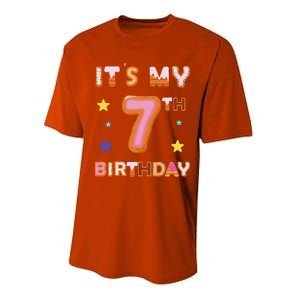 Its My 7th Birthday Sweet Donuts Funny 7 Year Old Performance Sprint T-Shirt