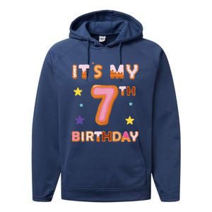 Its My 7th Birthday Sweet Donuts Funny 7 Year Old Performance Fleece Hoodie