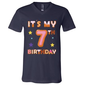 Its My 7th Birthday Sweet Donuts Funny 7 Year Old V-Neck T-Shirt