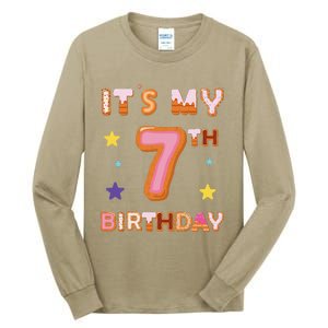 Its My 7th Birthday Sweet Donuts Funny 7 Year Old Tall Long Sleeve T-Shirt