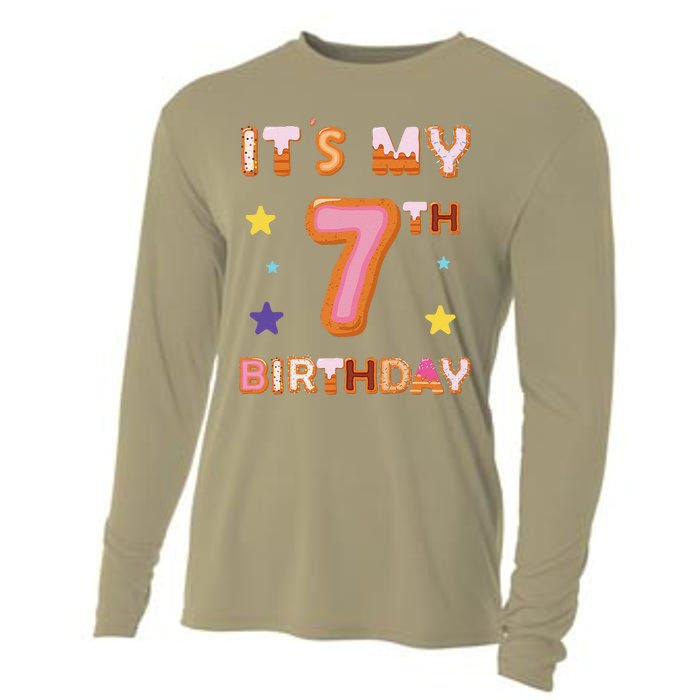 Its My 7th Birthday Sweet Donuts Funny 7 Year Old Cooling Performance Long Sleeve Crew