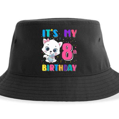 It's My 8th Birthday Girl Funny Cat Birthday 8 Year Old Sustainable Bucket Hat