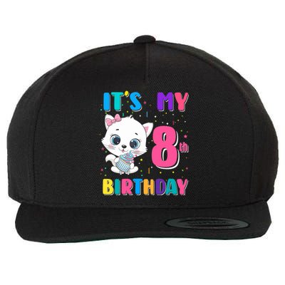 It's My 8th Birthday Girl Funny Cat Birthday 8 Year Old Wool Snapback Cap