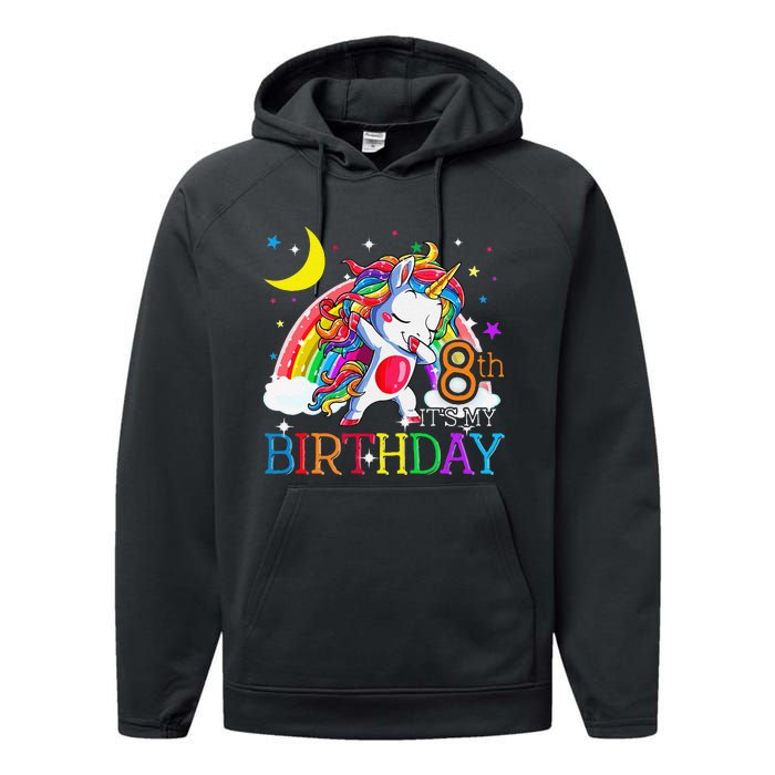 It's My 8th Birthday Unicorn 8 Year Olds Outfit Performance Fleece Hoodie