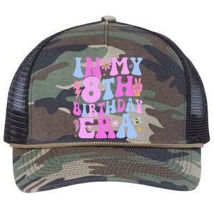 In My 8th Birthday Era Eight Bday 8 Year Old Birthday Girl Retro Rope Trucker Hat Cap