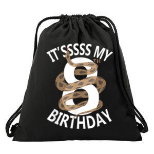 Its My 8th Birthday 8 Years Old Snake Boy And Girl Party Drawstring Bag